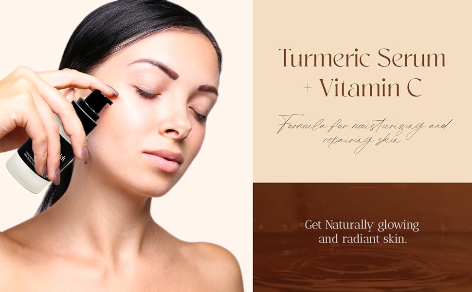 Turmeric Serum Anti-Aging facial serum, PURE ORGANIC Reduce Wrinkles, Improve Blemishes and Acne, Skin firming and Intensive Moisturizing & hydrating Serum for all skin Types (1 fl oz))