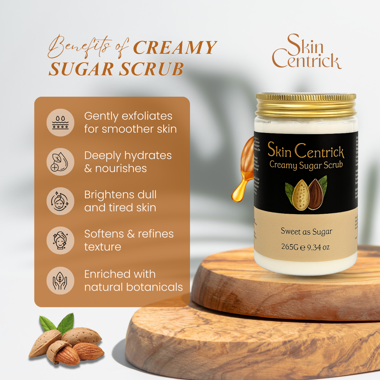 Extraordinary creamy Sugar Scrub, Exfoliating Body Scrub withAlmond  Oil , Papaya  extract, Moisturizing Body Exfoliator for Glowing Radiant Hydrating Skin, Zero Greasy, No Parabens